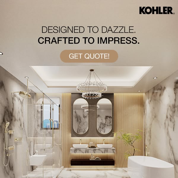 An image ad featuring a luxurious bathroom suite, encouraging viewers to request a quote from Kohler.