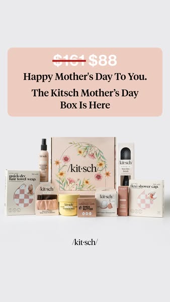 This is a Meta image ad promoting the Kitsch Mother's Day Box, highlighting a price reduction and showcasing various