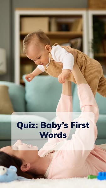 This ad is designed to grab attention and introduce a quiz about a baby's first words.