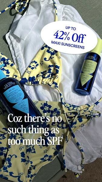 This ad for Ultra Violette sunscreen features a shot of the product next to a bikini and cover-up, along with an offer f