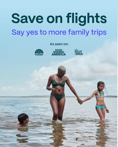 This ad promotes savings on flights to encourage more family trips. It features an image of a family enjoying time toget