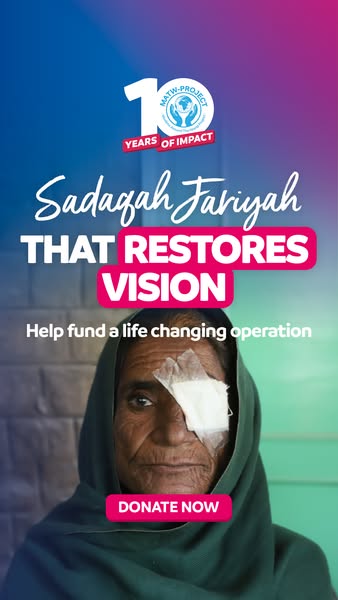 This ad for MATW-Project promotes Sadaqah Jariyah, a charitable giving initiative that restores vision. It features an i