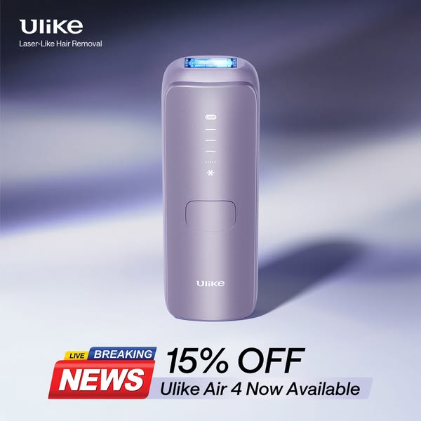 This image ad for the Ulike Air 4 features the product prominently in the center of the frame. A red banner at the botto
