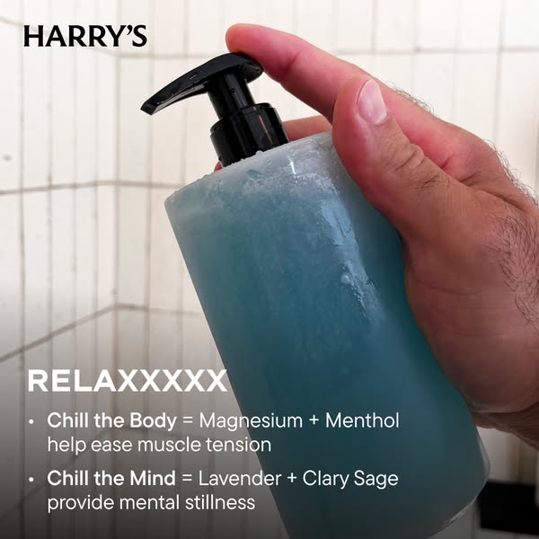 This image ad promotes Harry's body wash, emphasizing its relaxing qualities. It highlights the ingredients that hel