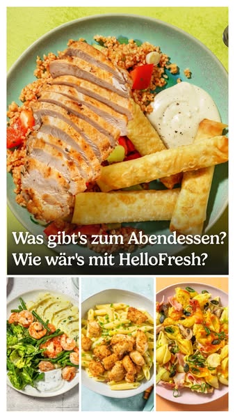 This ad showcases HelloFresh as a solution to the problem of deciding what to have for dinner. It presents an enticing l