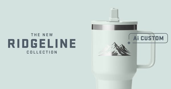 This ad presents the 'Ridgeline Collection,' emphasizing the option for AI-driven custom designs on the product.