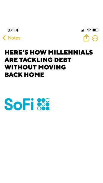 This ad, designed to mimic the appearance of an iPhone Notes app, targets millennials struggling with debt. It presents 