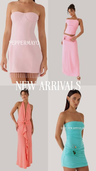 The image ad for Peppermayo features a collage of four different women modeling new arrivals. A caption near the bottom 