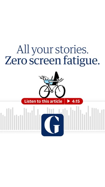This ad for The Guardian encourages listeners to listen to the news without getting screen fatigue.