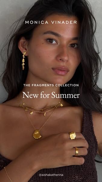 This image ad is for Monica Vinader's new Fragments Collection, showcasing their jewelry with a summer theme.