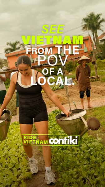This ad uses the visual of a woman carrying two buckets as she is farming to showcase that the tours offered allow you t