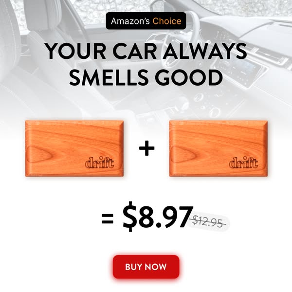 An image ad for Drift car air fresheners featuring two products, a sale price, and a call to action.