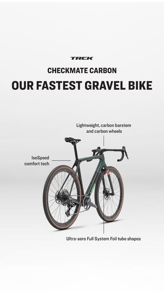 This ad is for Trek's Checkmate Carbon gravel bike. The ad highlights the bike's features such as its IsoSpeed c