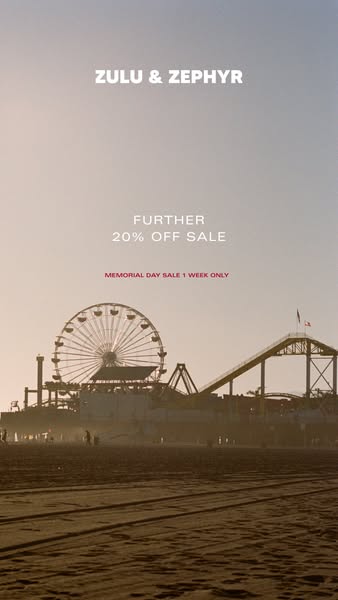 This image ad for Zulu & Zephyr promotes a limited-time Memorial Day sale offering an additional 20% off.