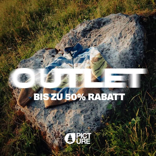 This ad features a jacket placed on a rock in a grassy area. The ad promotes a sale for up to 50% off at the company'