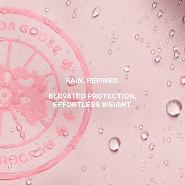 This ad showcases a rain jacket by Canada Goose. The ad emphasizes the jacket's elevated protection and effortless w