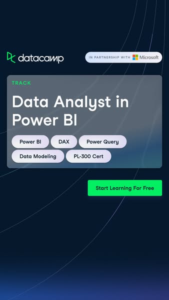 This ad for Datacamp promotes their new track for data analyst training. The ad features a gradient background, the Data