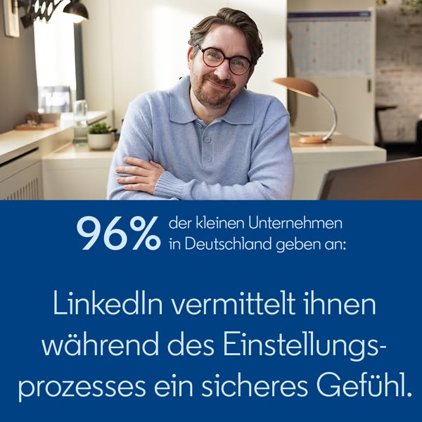 This image ad for LinkedIn promotes a statistic regarding how LinkedIn makes small business owners in Germany feel more 