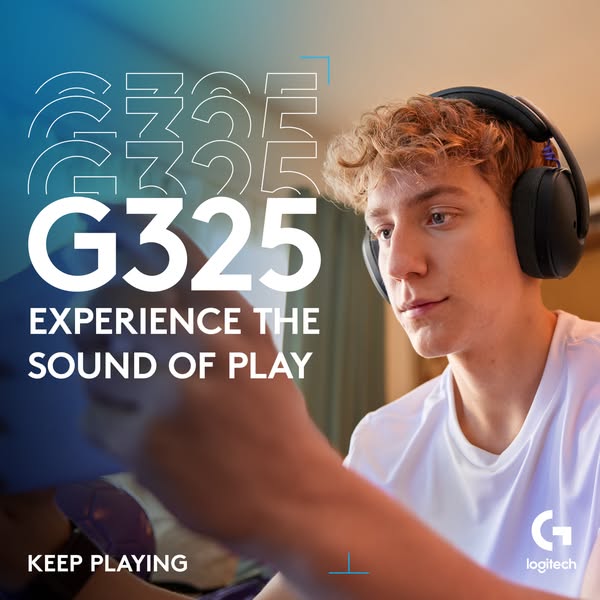 This ad showcases the Logitech G325 headset and promotes immersive audio for gamers. It positions the product as an esse