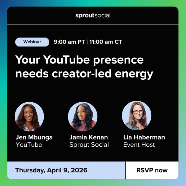 This is an image ad promoting a Sprout Social webinar on how to improve YouTube presence.
