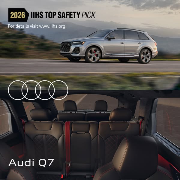 This ad showcases the Audi Q7, emphasizing its safety features and spacious interior. The ad combines an exterior shot w