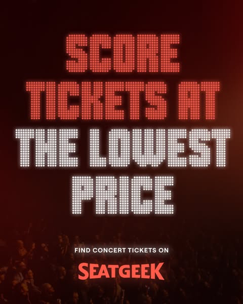 This ad promotes SeatGeek as the place to find concert tickets at the lowest price. The visuals include the SeatGeek log