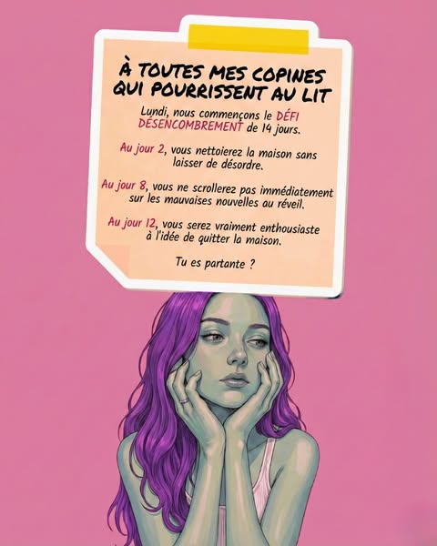 This image ad features a drawing of a woman looking sad and a message about a de-cluttering challenge for women who stay