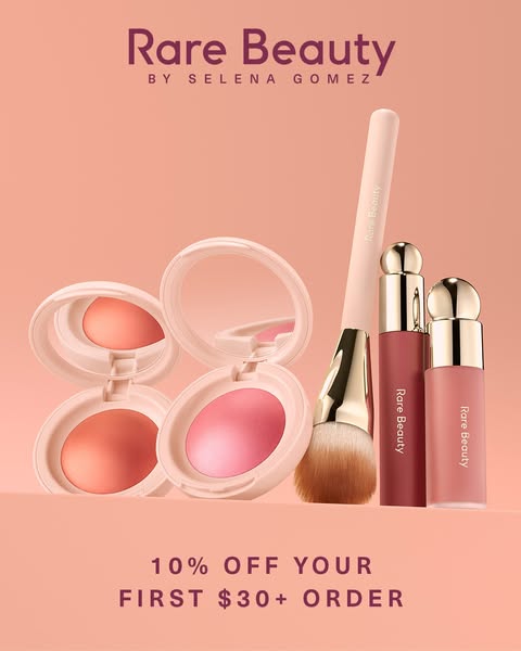 This ad for Rare Beauty promotes their blush products, highlighting a limited-time offer.