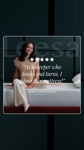 This ad features a testimonial from a customer, Naomi, who loves the Leesa mattress, as she is someone who tosses and tu