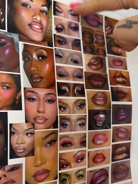 This is an ad that compiles closeups of makeup looks featuring eye and lip products.