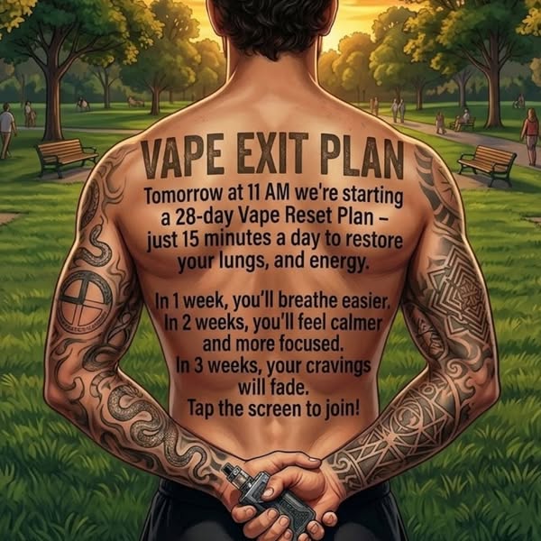 This image ad shows an illustration of a man with a vape pen, who is participating in the Vape Reset Plan.