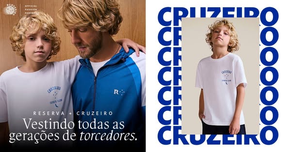 This split screen ad shows two photographs side by side. The left side features two males, one who appears to be a child