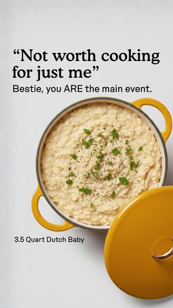 An image ad features a close-up shot of a pot full of risotto with an open lid placed next to it. The ad aims to address