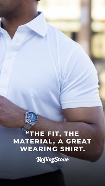 This ad uses a testimonial from Rolling Stone to advertise a white shirt.