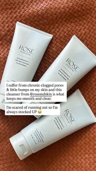 This image ad features a testimonial from a customer who praises Rose Ingleton MD's Superfruit Brightening Cleanser 