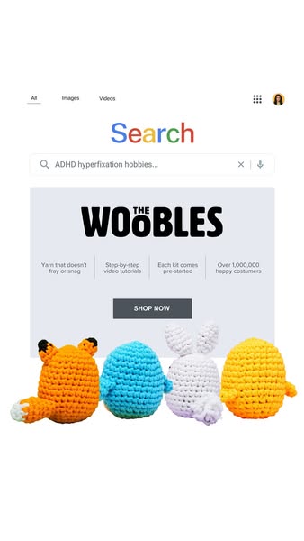 This ad shows the Woobles brand promoted in a Google search page for ADHD hobbies.