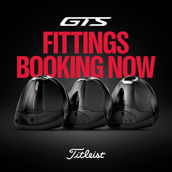 This image ad for Titleist golf clubs focuses on promoting their GTS fittings, showcasing three golf club heads against 