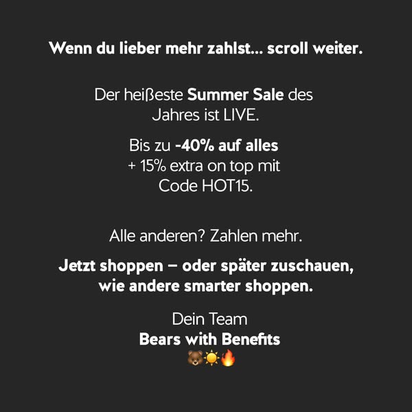 This image ad for Bears with Benefits presents an offer of up to 40% off plus an additional 15% off with a code, framing