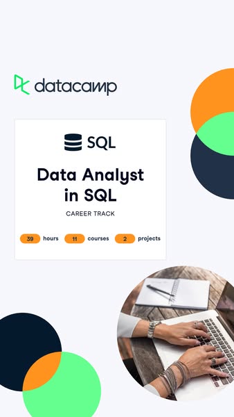 This ad promotes Datacamp's Data Analyst in SQL career track. The ad features a clean, modern design with a focus on