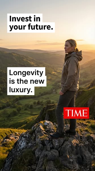 This ad from TIME encourages viewers to invest in their future by prioritizing longevity, which is presented as the new 