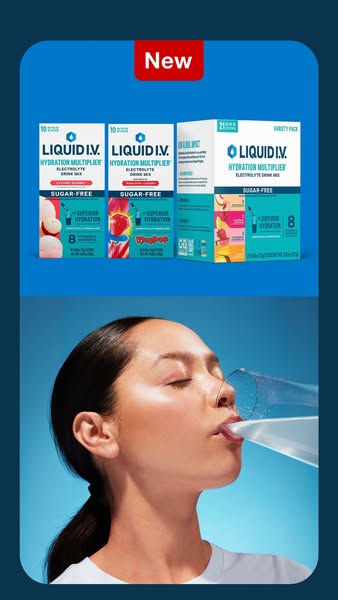 This ad showcases the Liquid I.V. Hydration Multiplier drink mix and its benefits through a demonstration of someone dri