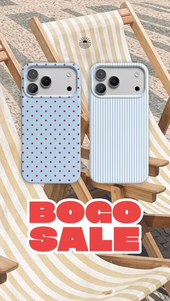 The ad showcases two different phone cases with two different patterns, and uses a 'BOGO SALE' offer to persuade