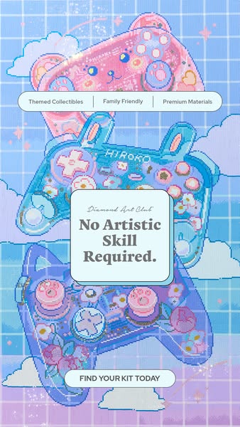 This image ad from Diamond Art Club promotes their diamond art kits with a focus on the accessibility of the hobby. The 