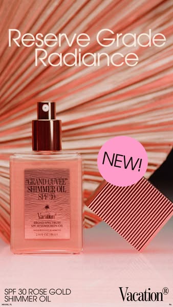 Image ad for Vacation brand SPF 30 Rose Gold Shimmer Oil.