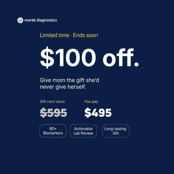 This ad for Marek Diagnostics uses a limited-time offer to promote a gift card for their diagnostic services, specifical
