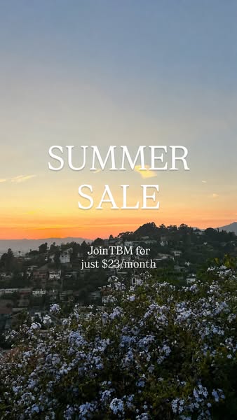 This image ad promotes TBM, a service that can be joined for $23 a month. The ad uses an outdoor sunset view to set a ca