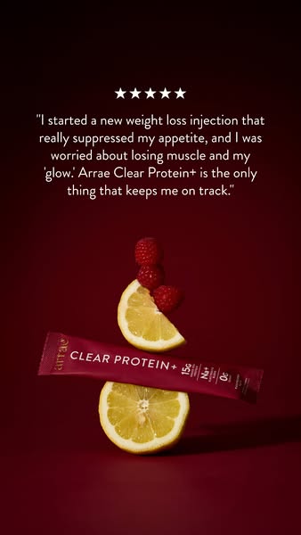This ad features a testimonial about Arrae Clear Protein+ being the only thing that keeps the speaker on track after sta