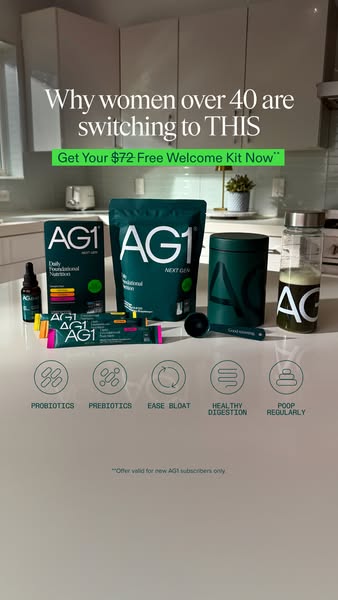 This image ad highlights AG1 and caters to women over 40 looking for nutritional supplements. It emphasizes the brand