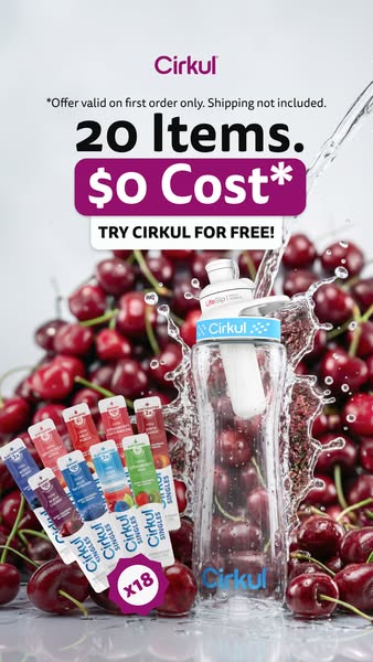 This is a product image ad promoting a free trial of Cirklul drink mixes. The ad features a bottle of water infuser surr