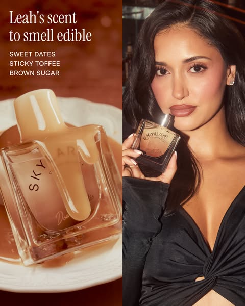 This image ad for Skylar perfume features a celebrity endorsement and highlights the perfume's unique scent profile.